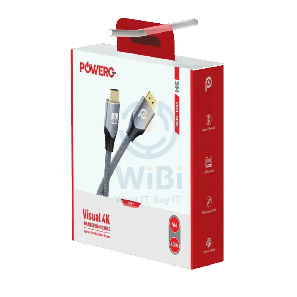 PowerO + Visual 4K Braided Cable - HDMI / 5 Meter / Grey Accessories > Cables & Converters > Cables