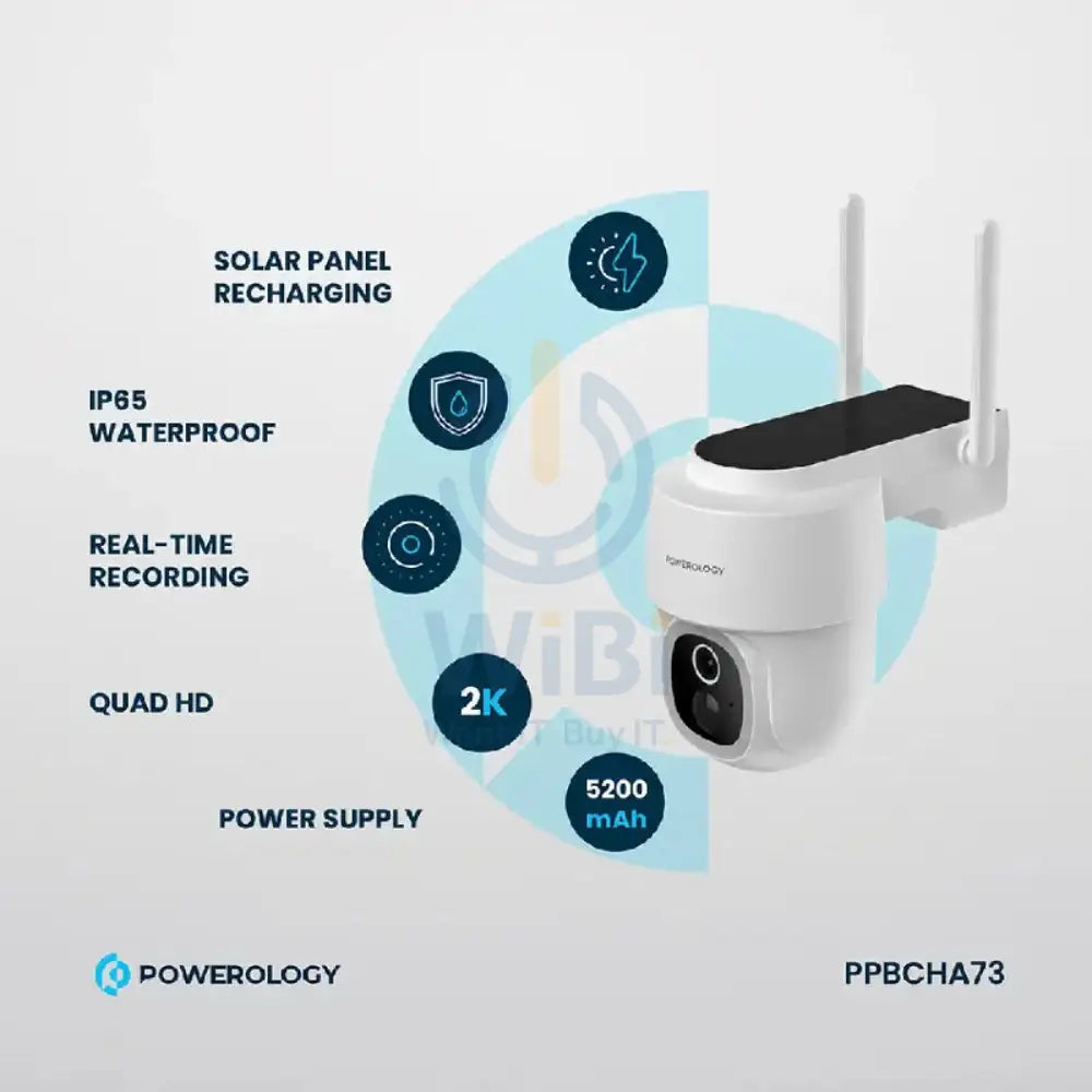 Powerolgoy Built-In Solar Pan & Tilt Outdoor Camera - White Cameras > Security Cameras