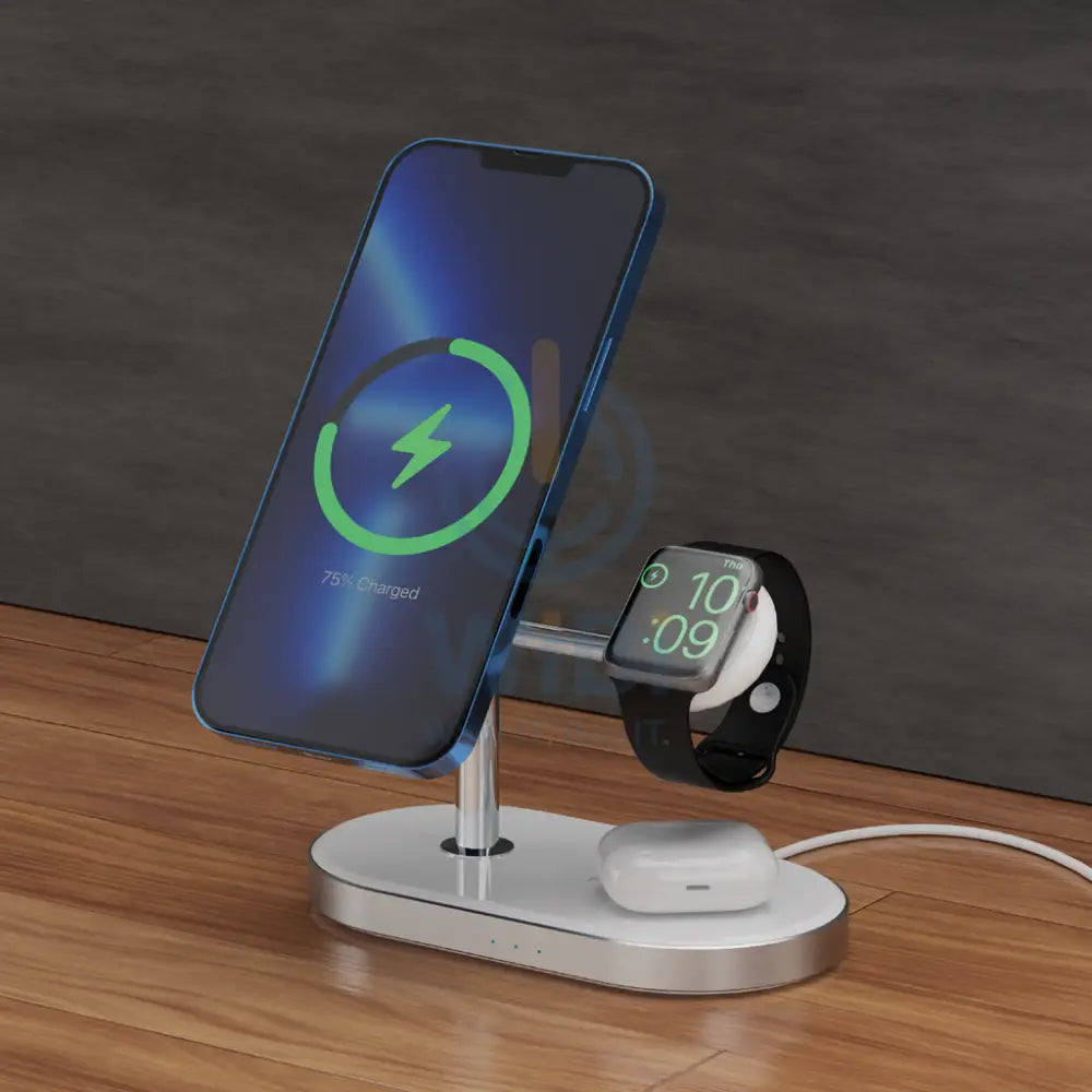 Powerology 3 In 1 30W Magsafe Charging Dock With Built-In Apple Magsafe 15W - White Accessories > Power Adapters