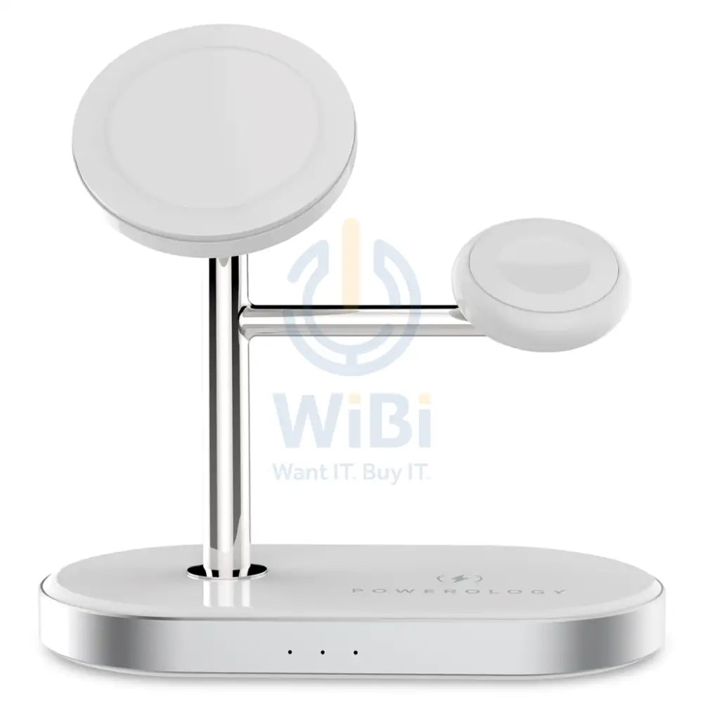 Powerology 3 In 1 30W Magsafe Charging Dock With Built-In Apple Magsafe 15W - White Accessories > Power Adapters