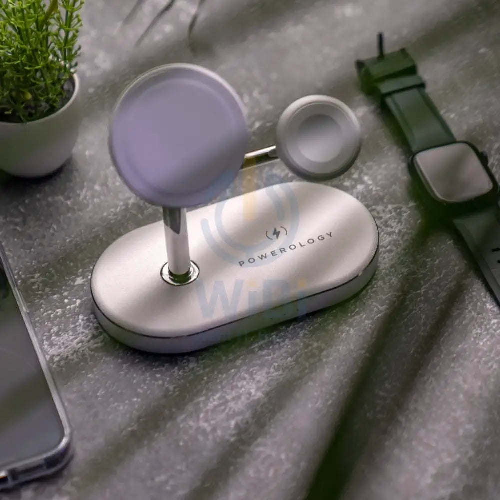 Powerology 3 In 1 30W Magsafe Charging Dock With Built-In Apple Magsafe 15W - White Accessories > Power Adapters