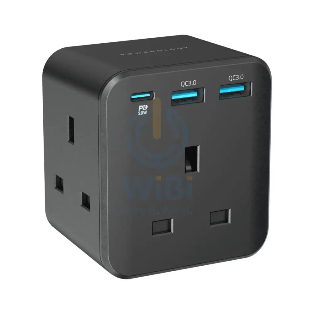 Powerology 3-Outlet Wall Socket With Fast Charging USB - Black Accessories > Power Adapters