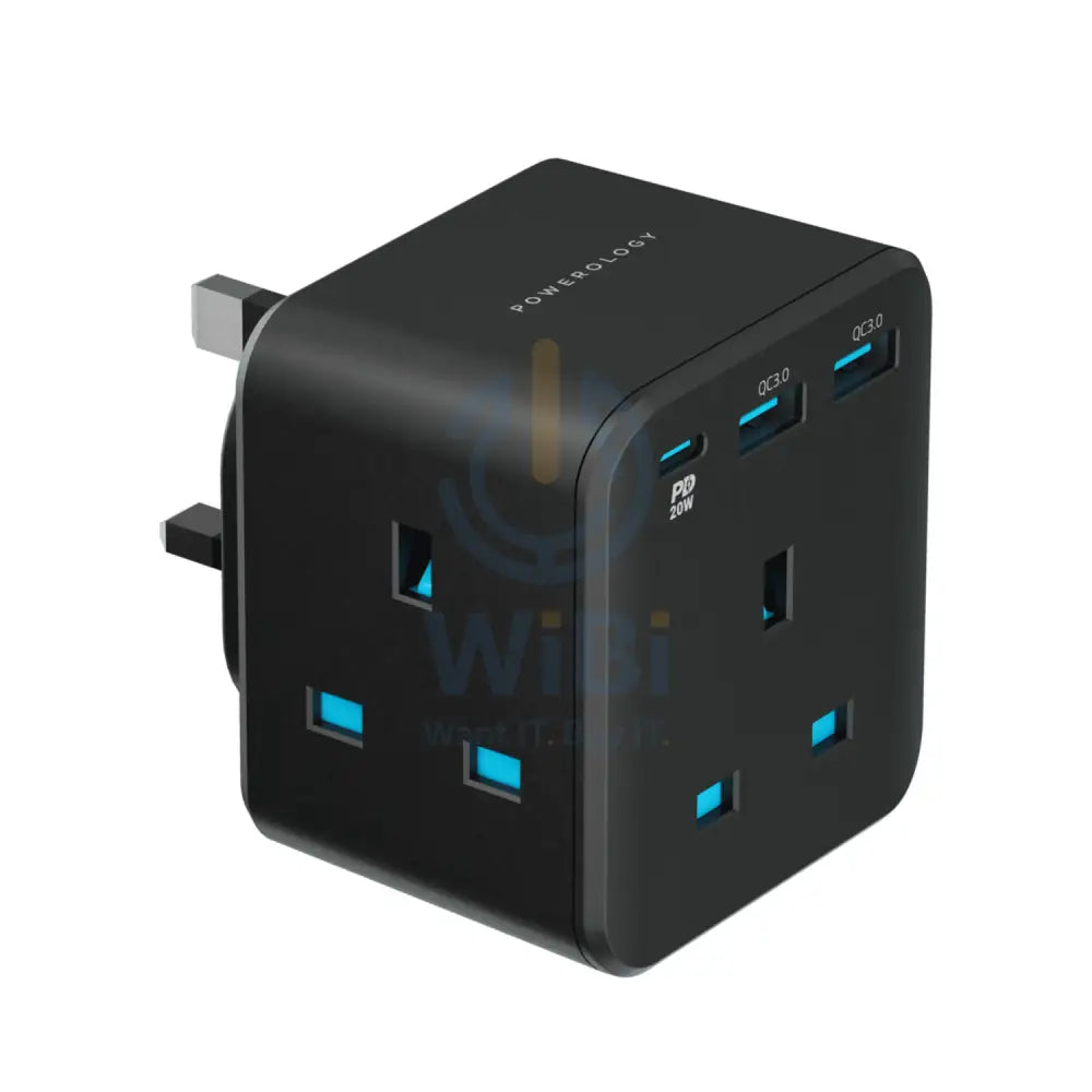 Powerology 3-Outlet Wall Socket With Fast Charging USB - Black Accessories > Power Adapters
