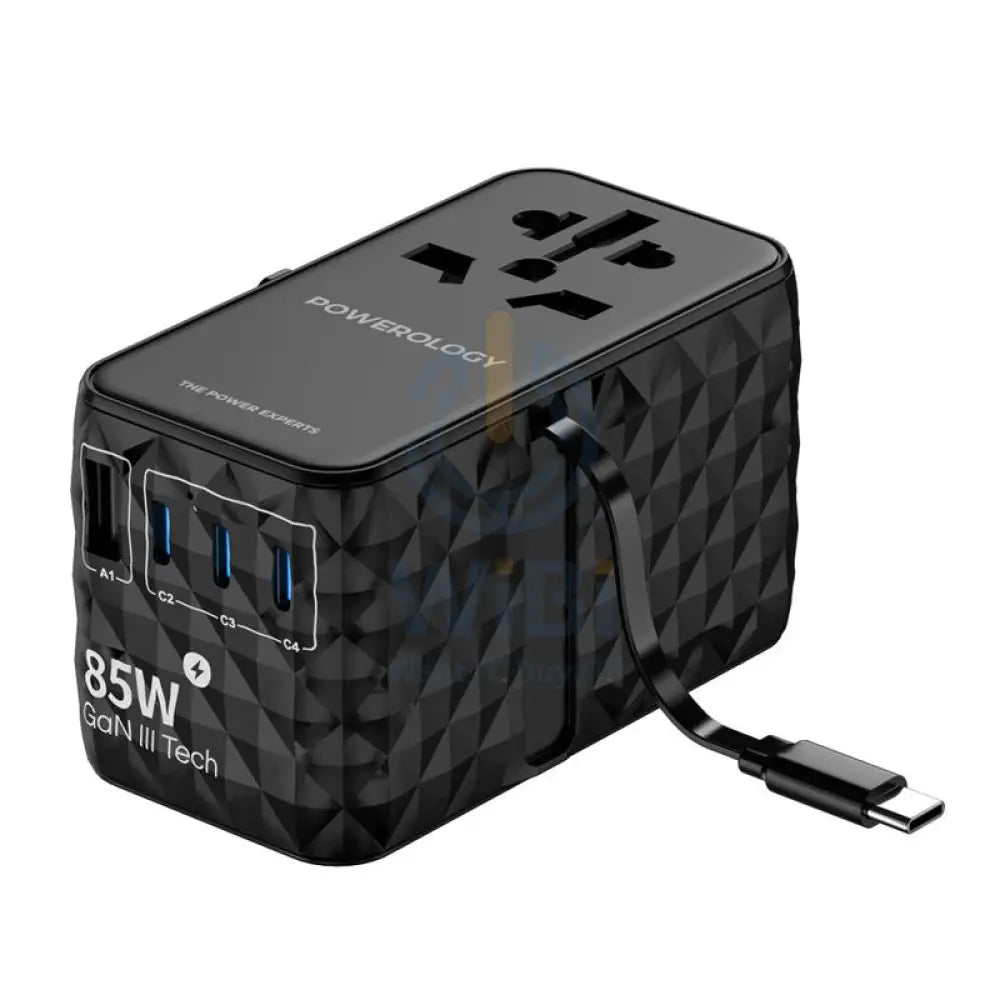 Powerology 4-Port Universal GaN Travel Adapter - USB / Type-C - Black Accessories > Power Adapters