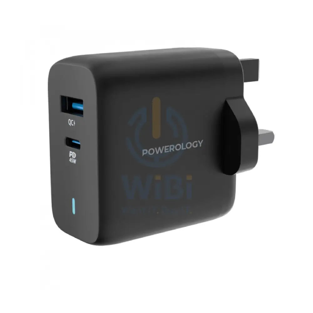 Powerology 63W Ultra-Quick GaN Charger 45W PD & USB-A Quick Charge 18WQC3.0 - Black Accessories > Power Adapters