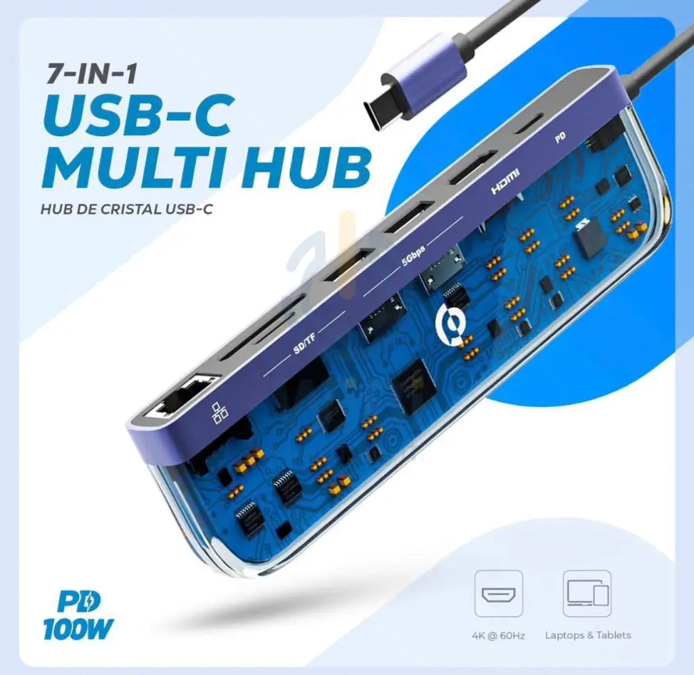 Powerology 7in1 USB-C Multi Hub Crystalline Series Accessories > Cables & Converters > Cables