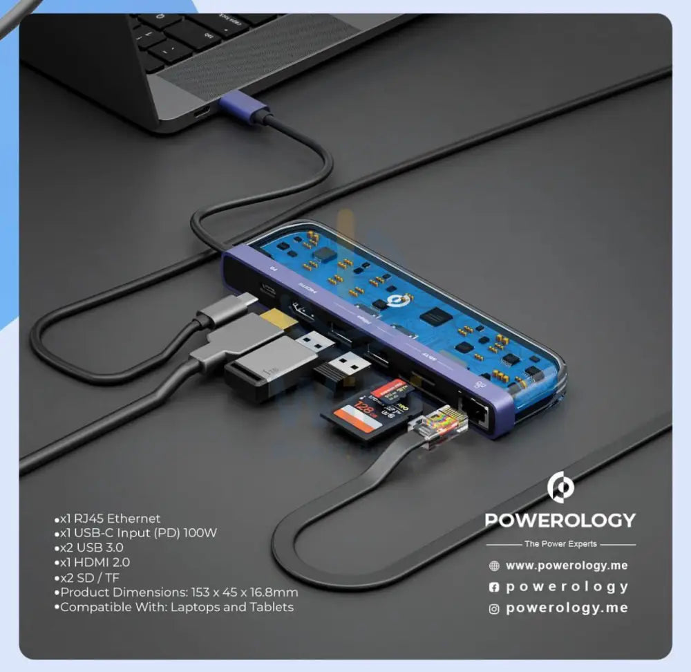 Powerology 7in1 USB-C Multi Hub Crystalline Series Accessories > Cables & Converters > Cables