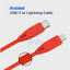 Powerology Braided USB-C to Lightning Cable - 2m / Red Accessories > Cables & Converters > Cables > Offer Zone