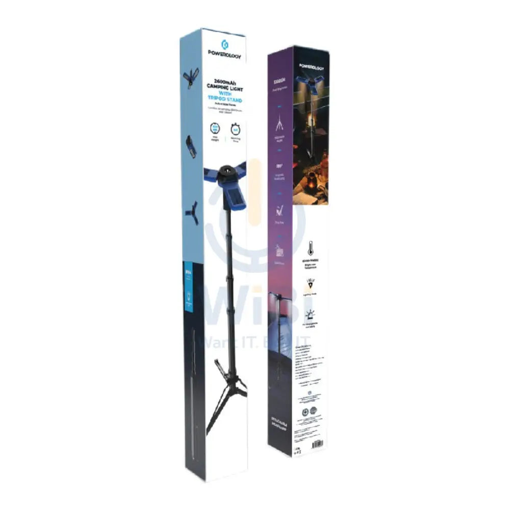 Powerology Camping Solar Foldable Tripod - 2600mAh / USB-C / Blue Accessories > Mobiles & Tablets > Mobiles > Mobile