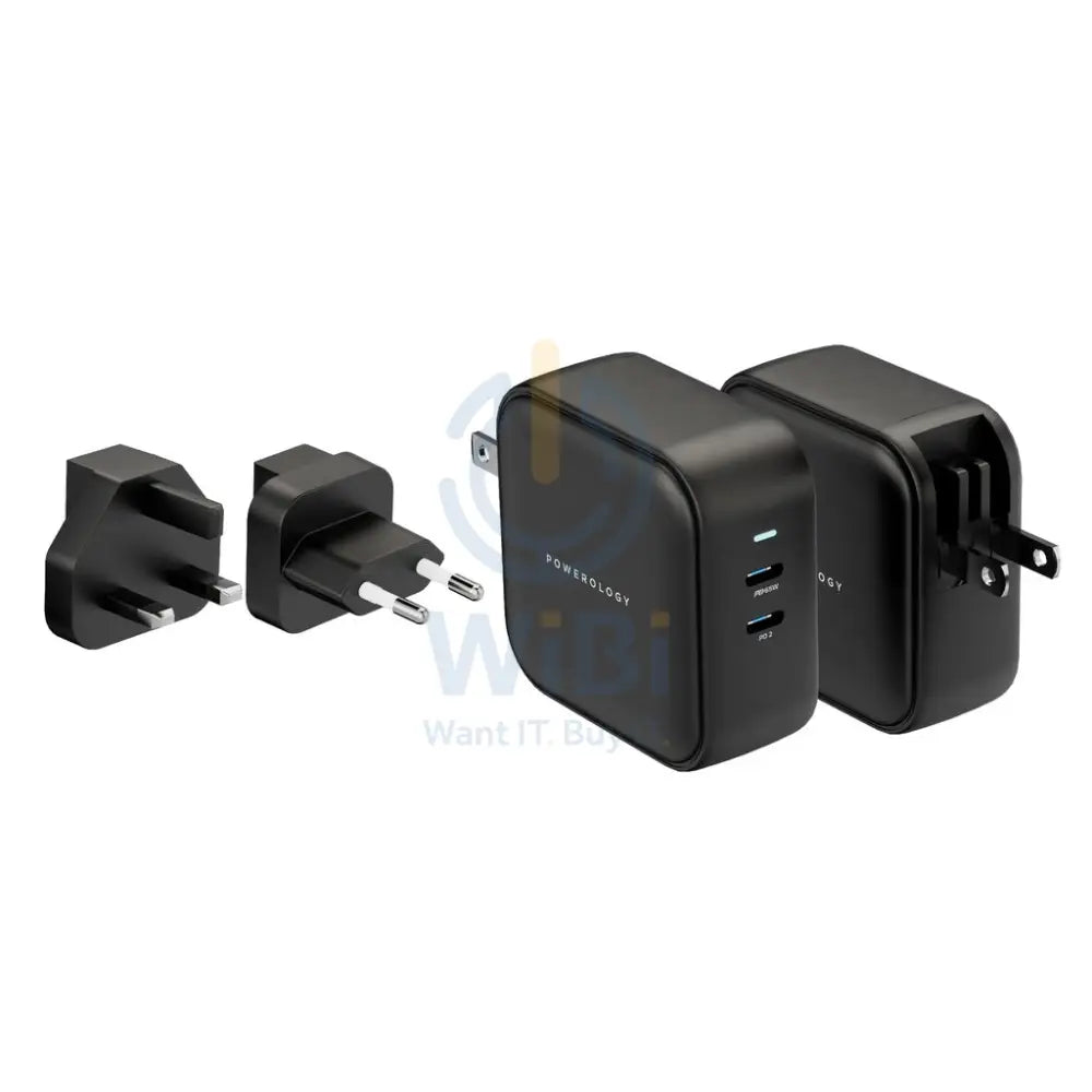 Powerology Dual Port Power Adapter World Travel Kit - 65W / USB-C / Black Accessories > Power Adapters