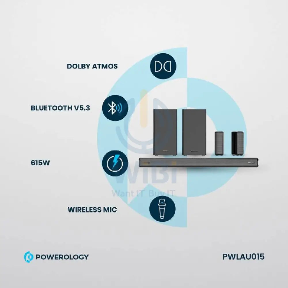 Powerology Dual Woofer Wireless Home Theater - 5.2.4CH / Bluetooth / Black Accessories > Audio > Speakers