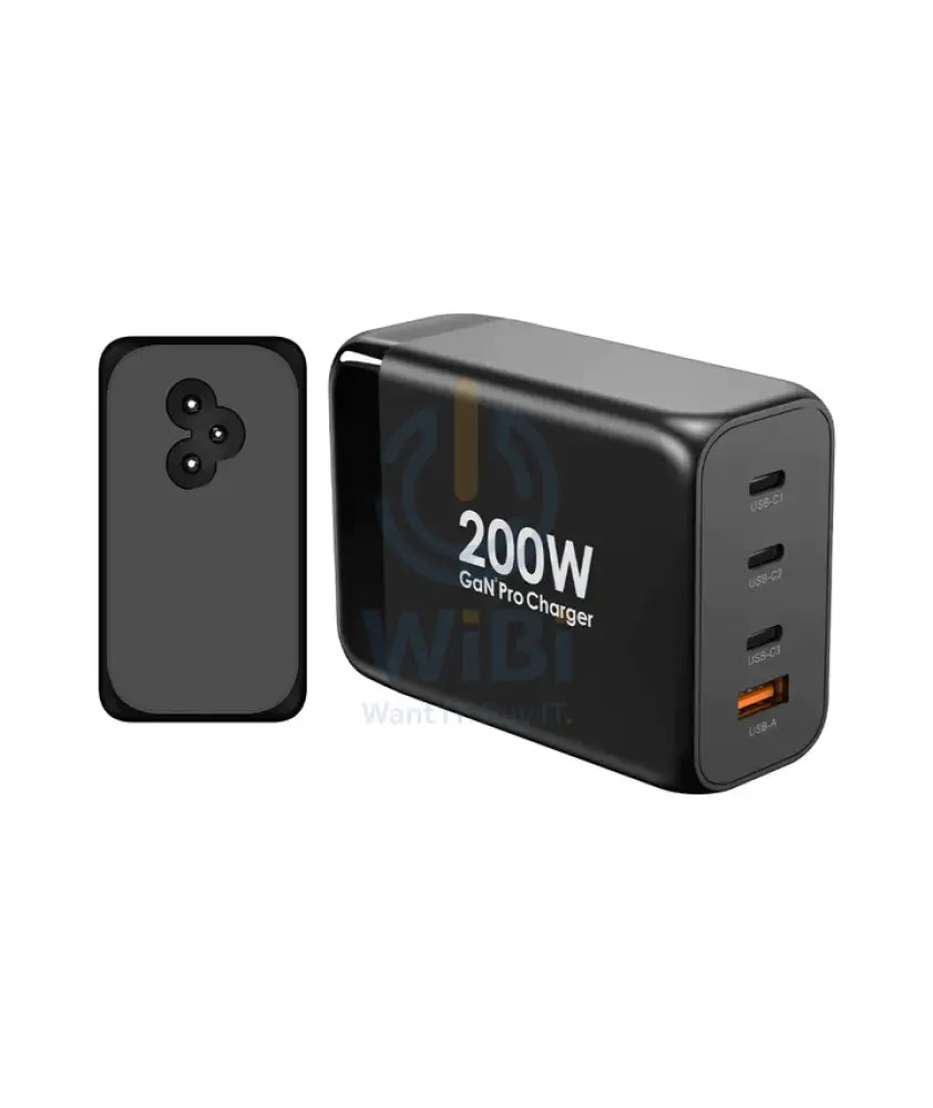 Powerology GaN Smart Charging Terminal - 200W / USB-C / USB-A / Black Accessories > Power Adapters
