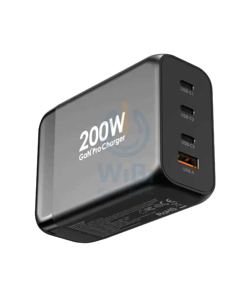 Powerology GaN Smart Charging Terminal - 200W / USB-C / USB-A / Black Accessories > Power Adapters
