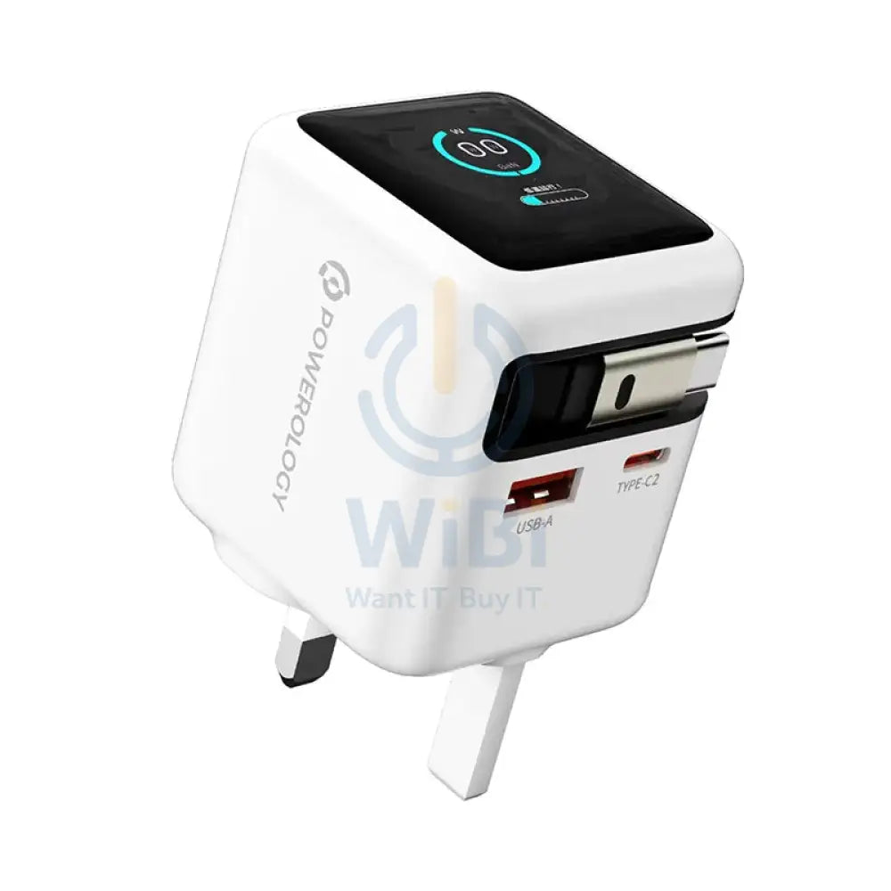 Powerology Halo Dual-Port GaN Charger - 70W / USB-C / USB-A / White Accessories > Power Adapters
