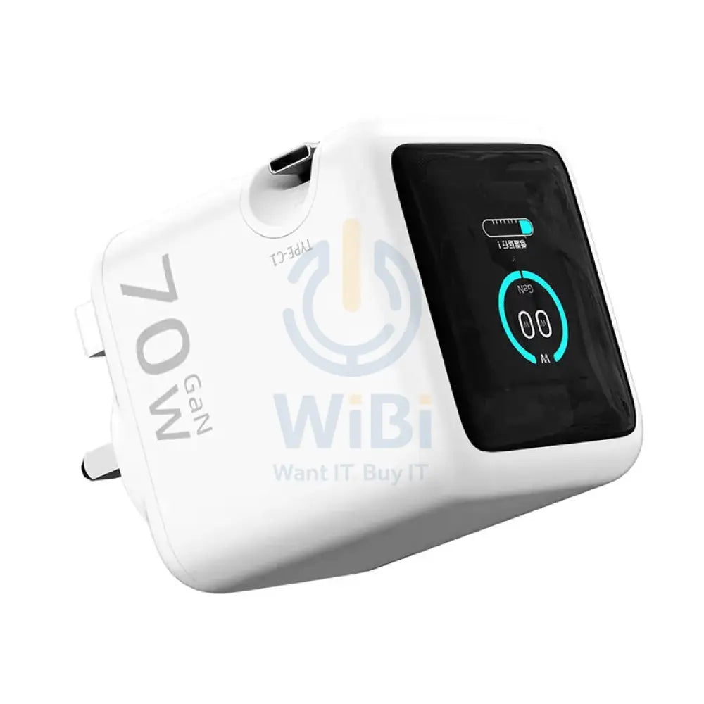 Powerology Halo Dual-Port GaN Charger - 70W / USB-C / USB-A / White Accessories > Power Adapters