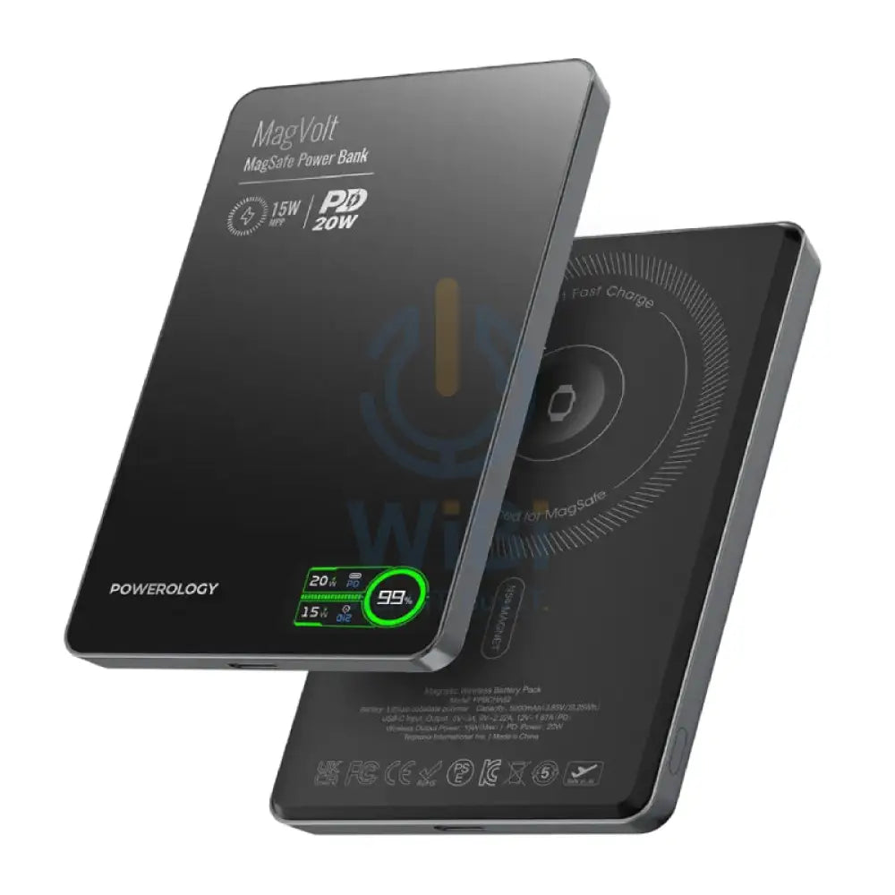 Powerology MagVolt Magnetic Power Bank - 5000mAh / 20W PD / Black Accessories > Power Bank