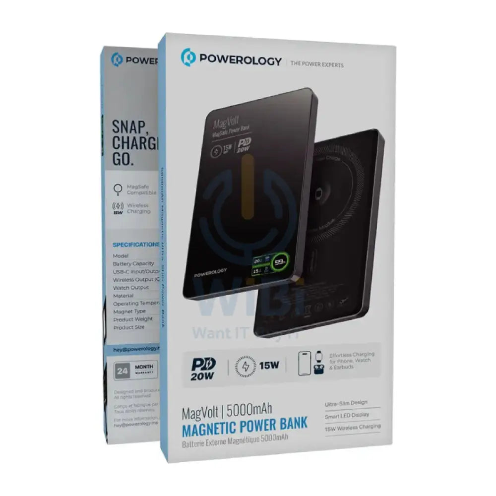Powerology MagVolt Magnetic Power Bank - 5000mAh / 20W PD / Black Accessories > Power Bank