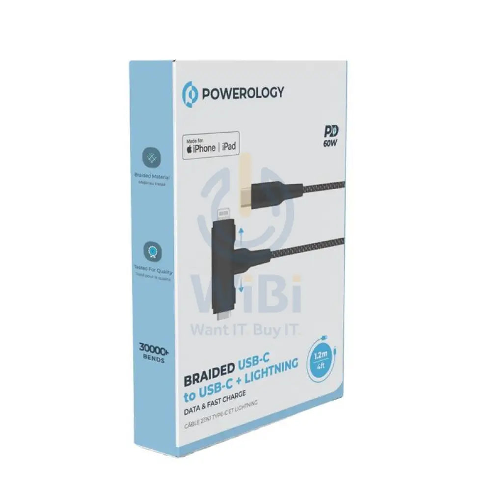 Powerology MFI Braided 2in1 C94 Cable - Type-C / Lightning / 1.2 Meter / Black Accessories > Cables & Converters >