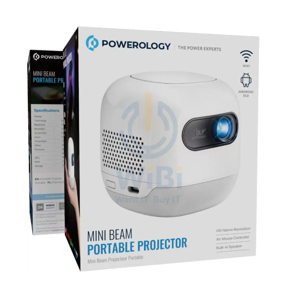 Powerology Mini Beam Portable Projector - DLP 720P / 100 ANSI lumens / HDMI/USB / 8700mAh / White Accessories >
