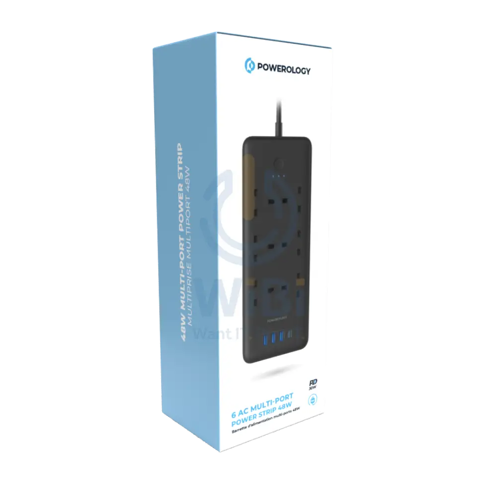 Powerology Multi-Port Power Strip - 48W / 6AC / USB / UK Plug Accessories > Power > Power Protection > Surge Protector