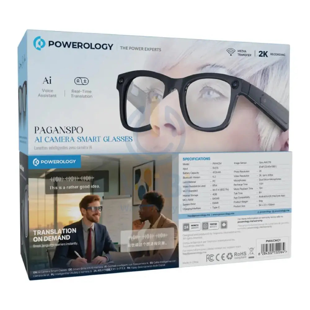 Powerology Paganspo AI Camera Smart Glasses - Bluetooth / 410mAh / Gray Accessories > Smart Devices