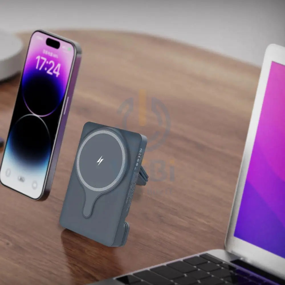 Powerology Power Bank With Magnetic Wireless Charger Car Mount - 5000mAh / USB / Type-C - Gray Accessories > Power Bank