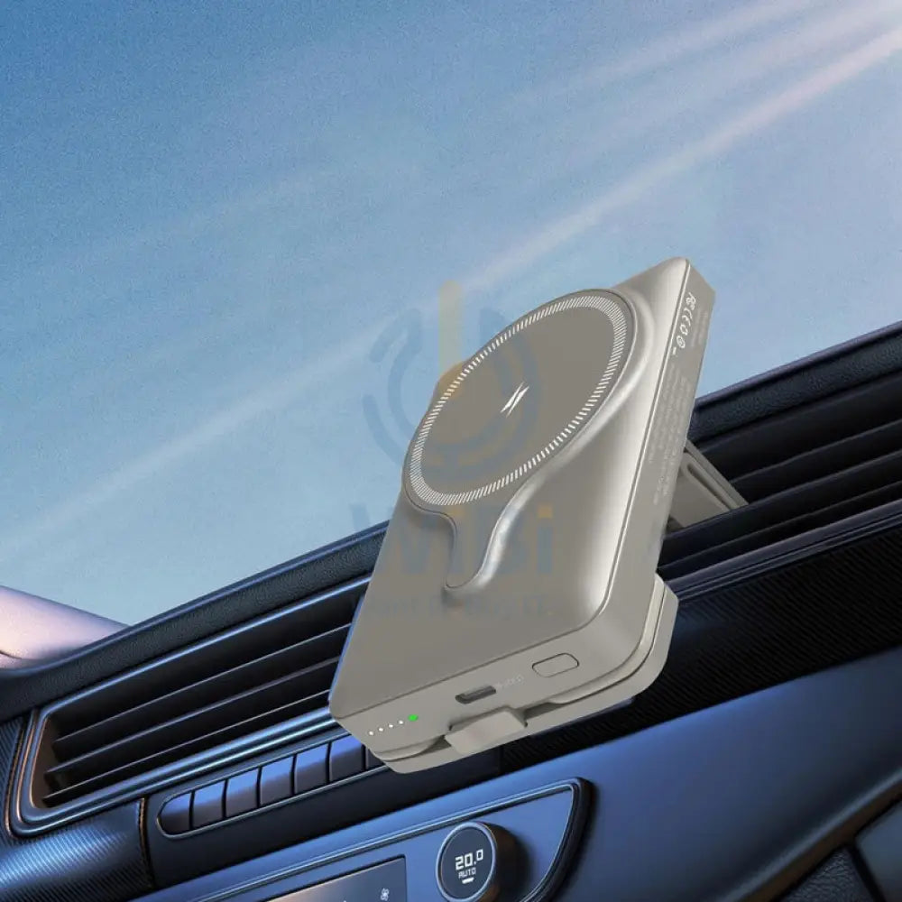 Powerology Power Bank With Magnetic Wireless Charger Car Mount - 5000mAh / USB / Type-C - Titanium Accessories > Power