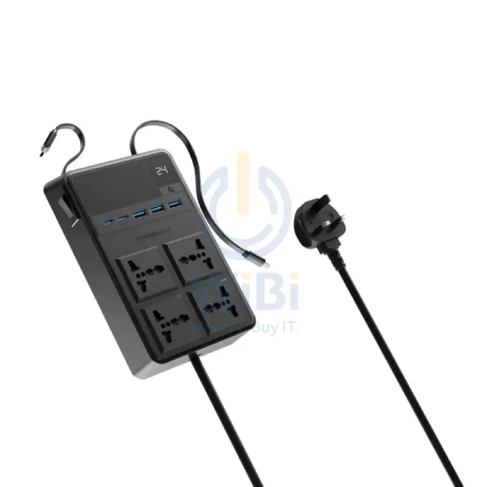 Powerology Power Strip with Built-In Retractable Cables - 2500W / 4AC / USB / USB-C / Black Accessories > Power > Power