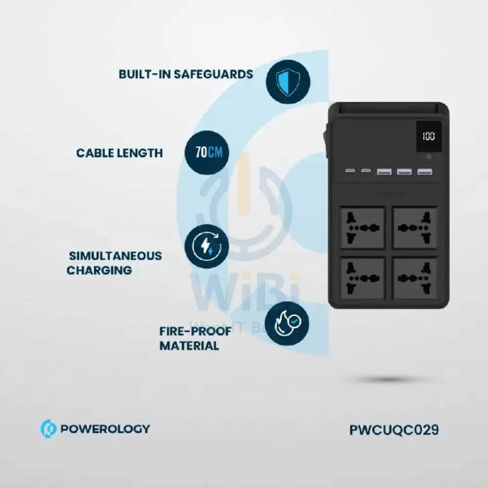 Powerology Power Strip with Built-In Retractable Cables - 2500W / 4AC / USB / USB-C / Black Accessories > Power > Power