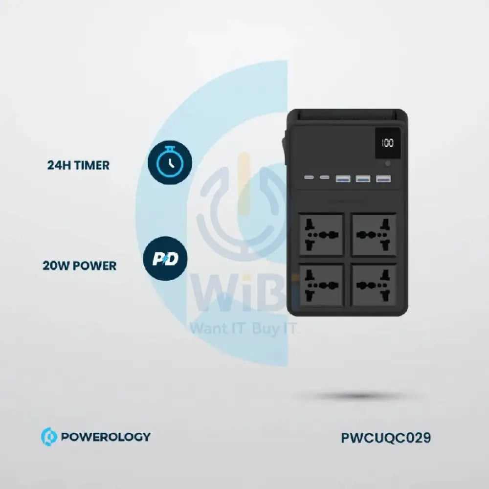 Powerology Power Strip with Built-In Retractable Cables - 2500W / 4AC / USB / USB-C / Black Accessories > Power > Power