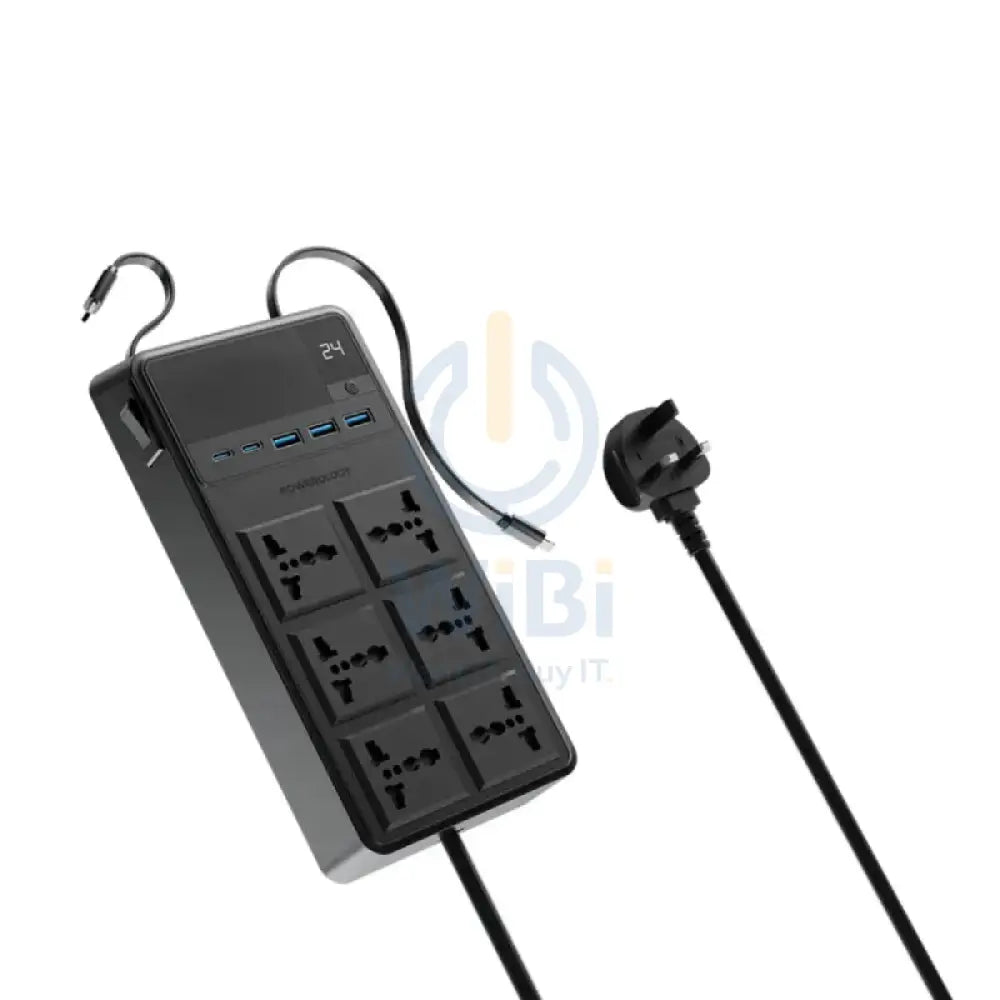 Powerology Power Strip with Built-In Retractable Cables - 2500W / 6AC / USB / USB-C / Black Accessories > Power > Power