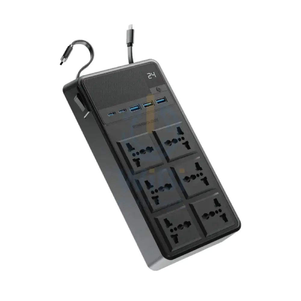 Powerology Power Strip with Built-In Retractable Cables - 2500W / 6AC / USB / USB-C / Black Accessories > Power > Power