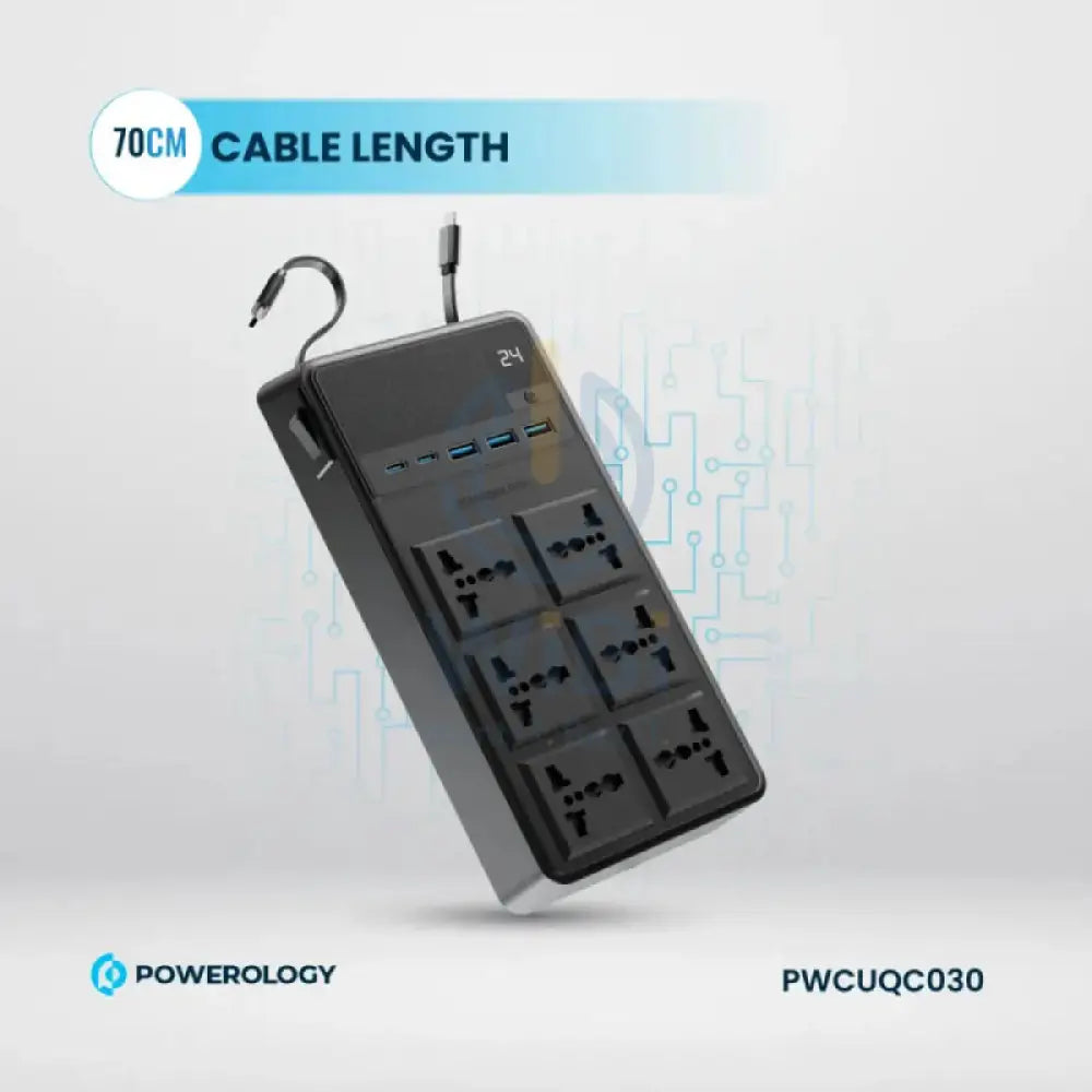 Powerology Power Strip with Built-In Retractable Cables - 2500W / 6AC / USB / USB-C / Black Accessories > Power > Power