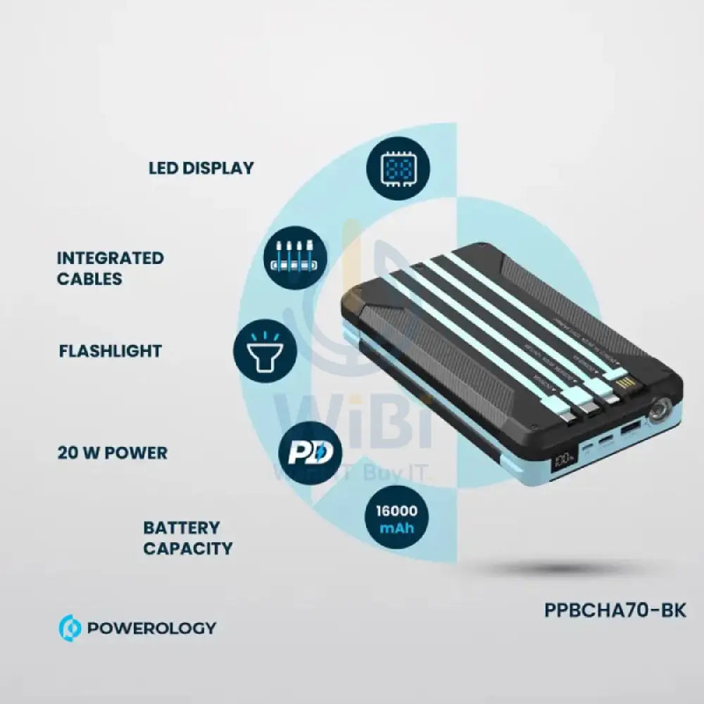 Powerology Solar Multi-Cable Power Bank - 16000mAh / Black Accessories > Power Bank