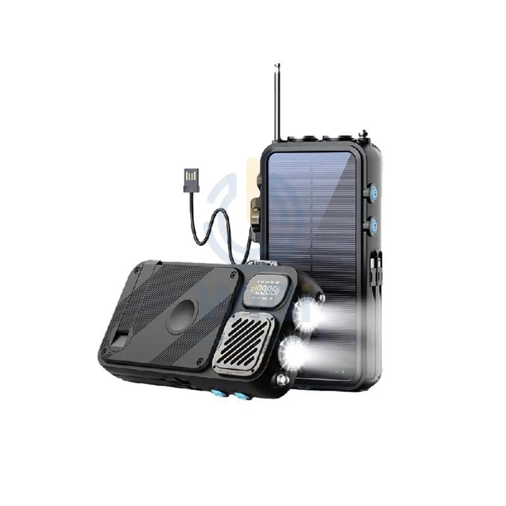 Powerology Solar Power Bank with FM Radio Speaker and Lights - 16000mAh / Black Accessories > Power Bank