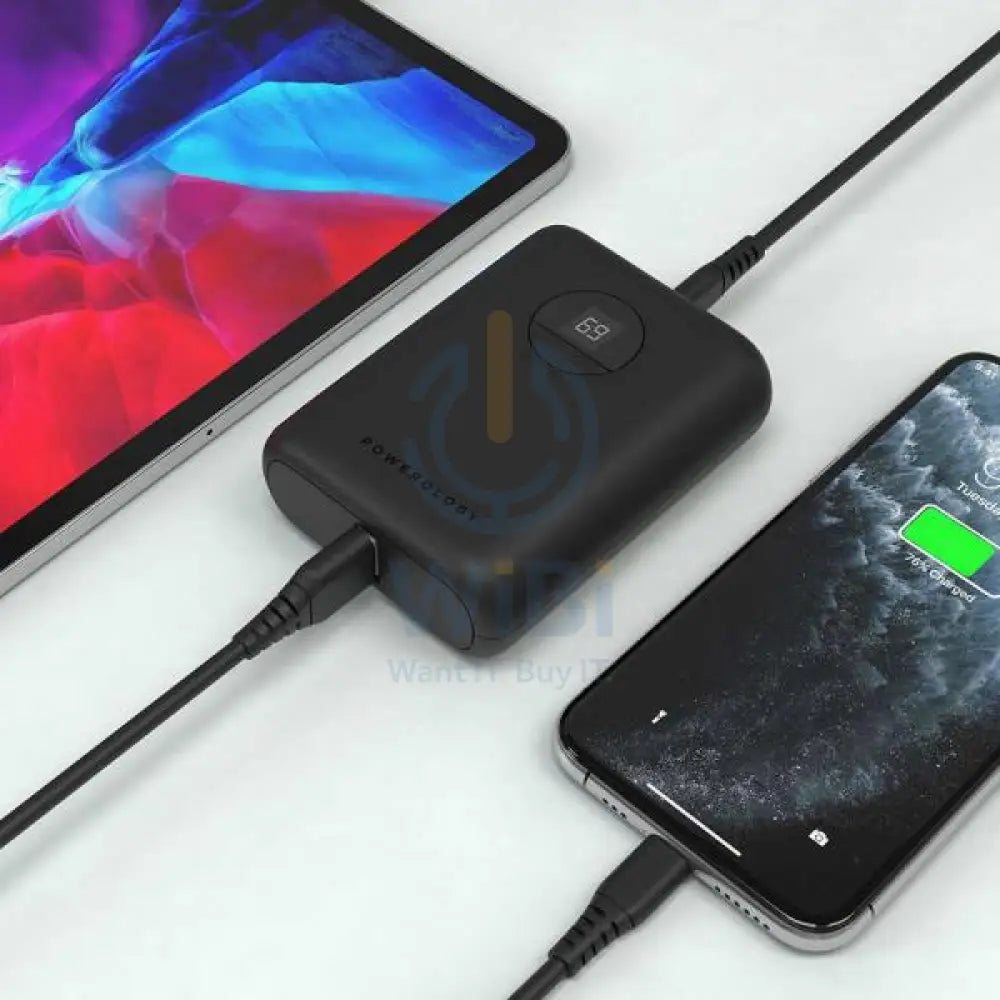 Powerology Ultra-Compact Power Bank with MFi USB-C to Lightning Cable - 10000mAh / 20W / Black Accessories > Power