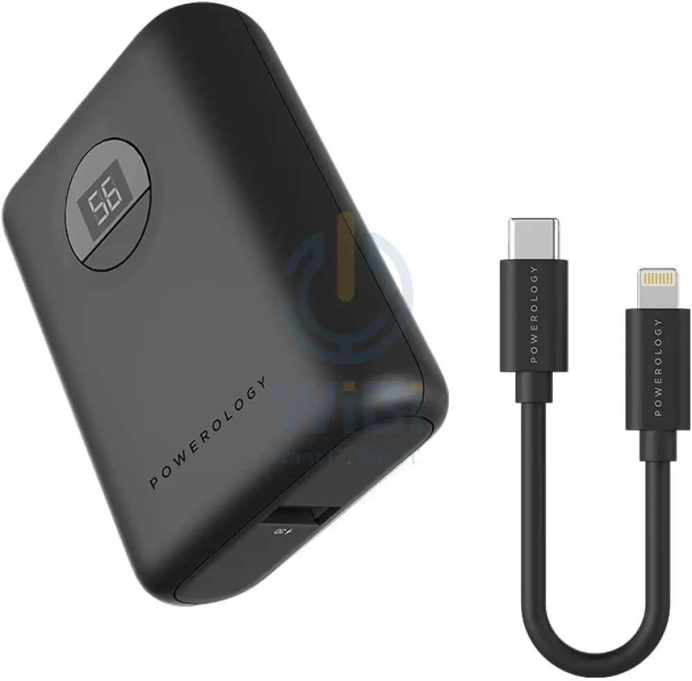 Powerology Ultra-Compact Power Bank with MFi USB-C to Lightning Cable - 10000mAh / 20W / Black Accessories > Power