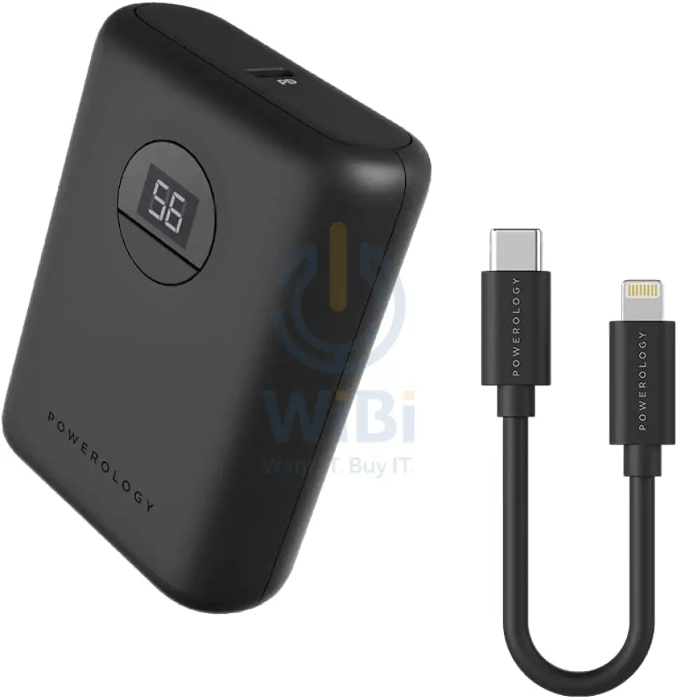 Powerology Ultra-Compact Power Bank with MFi USB-C to Lightning Cable - 10000mAh / 20W / Black Accessories > Power
