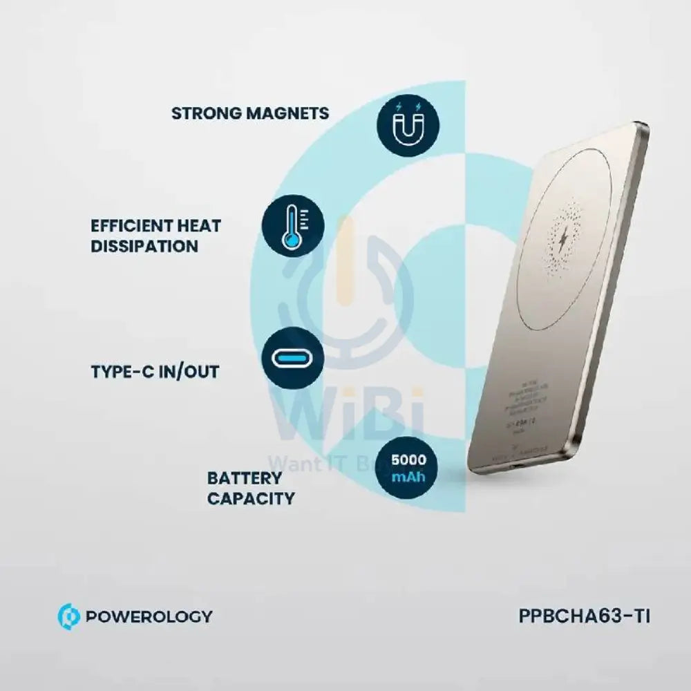 Powerology Ultra-Thin MagSafe Power Bank - 5000mAh / Type-C / Titanium Accessories > Power Bank