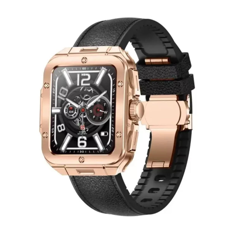 Swiss Military Smart Watch Rose Gold Frame Black leather Strap Smart Watches