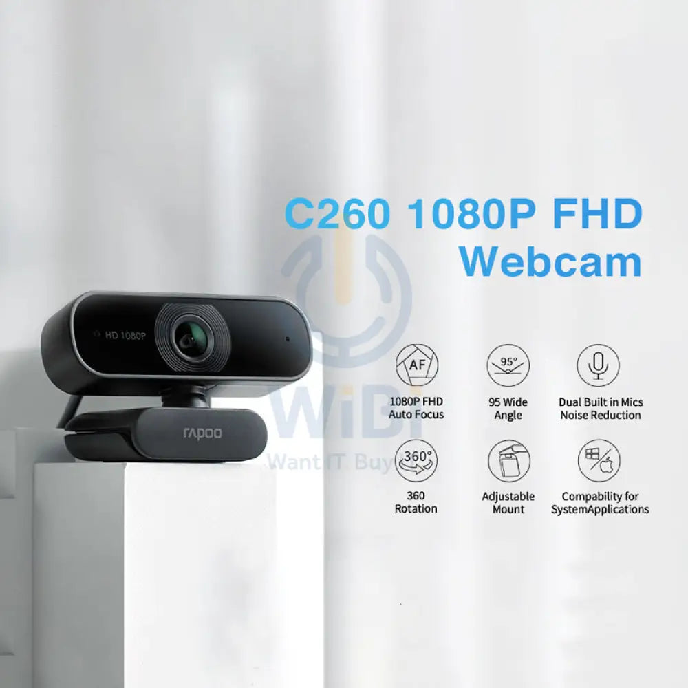 Rapoo C260 Webcam with Noise Cancellation Mic - 1080p FHD / USB - Black Cameras > Webcam