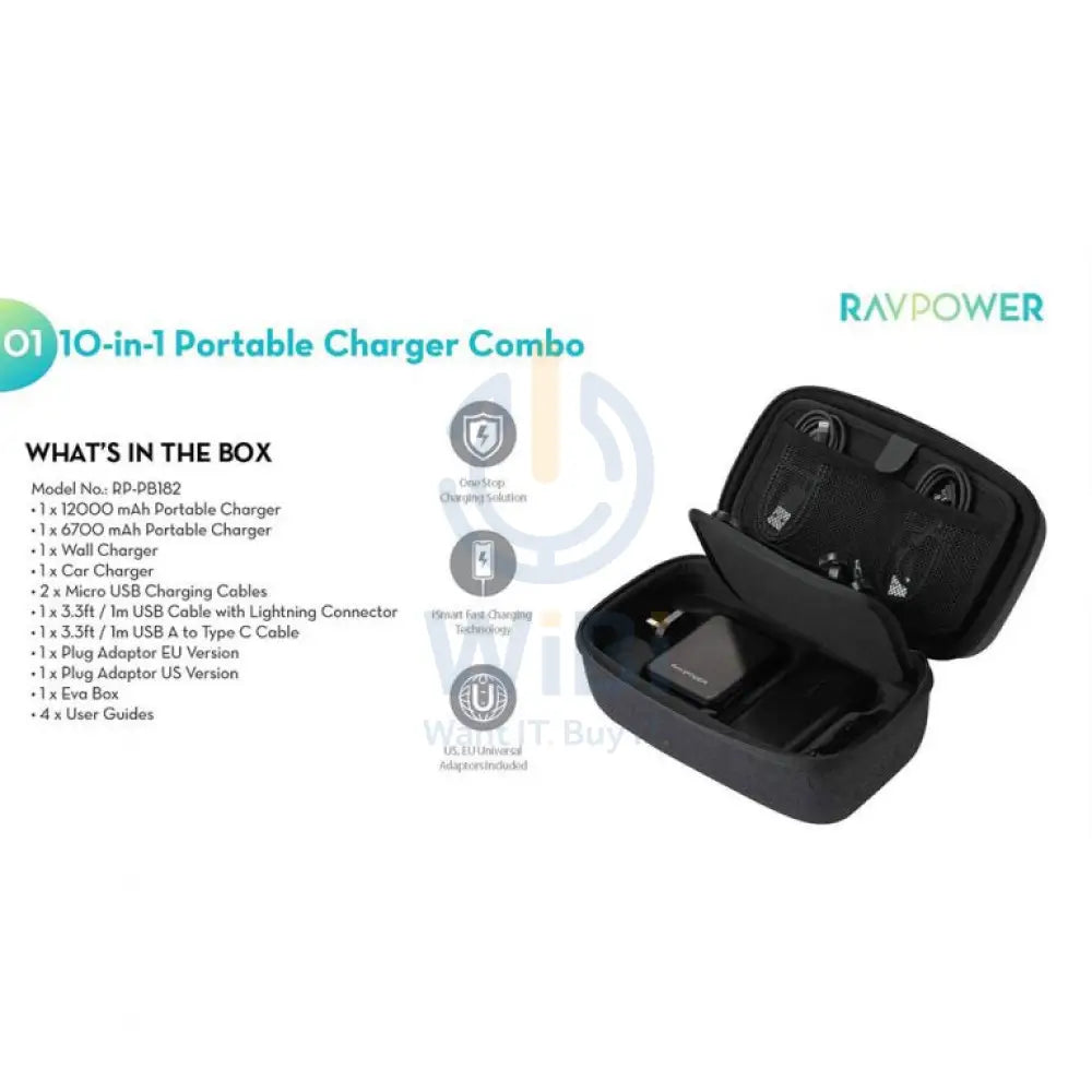 RavPower 10-in-1 Portable Charger Combo RP-PB182 - Black Accessories > Power Adapters