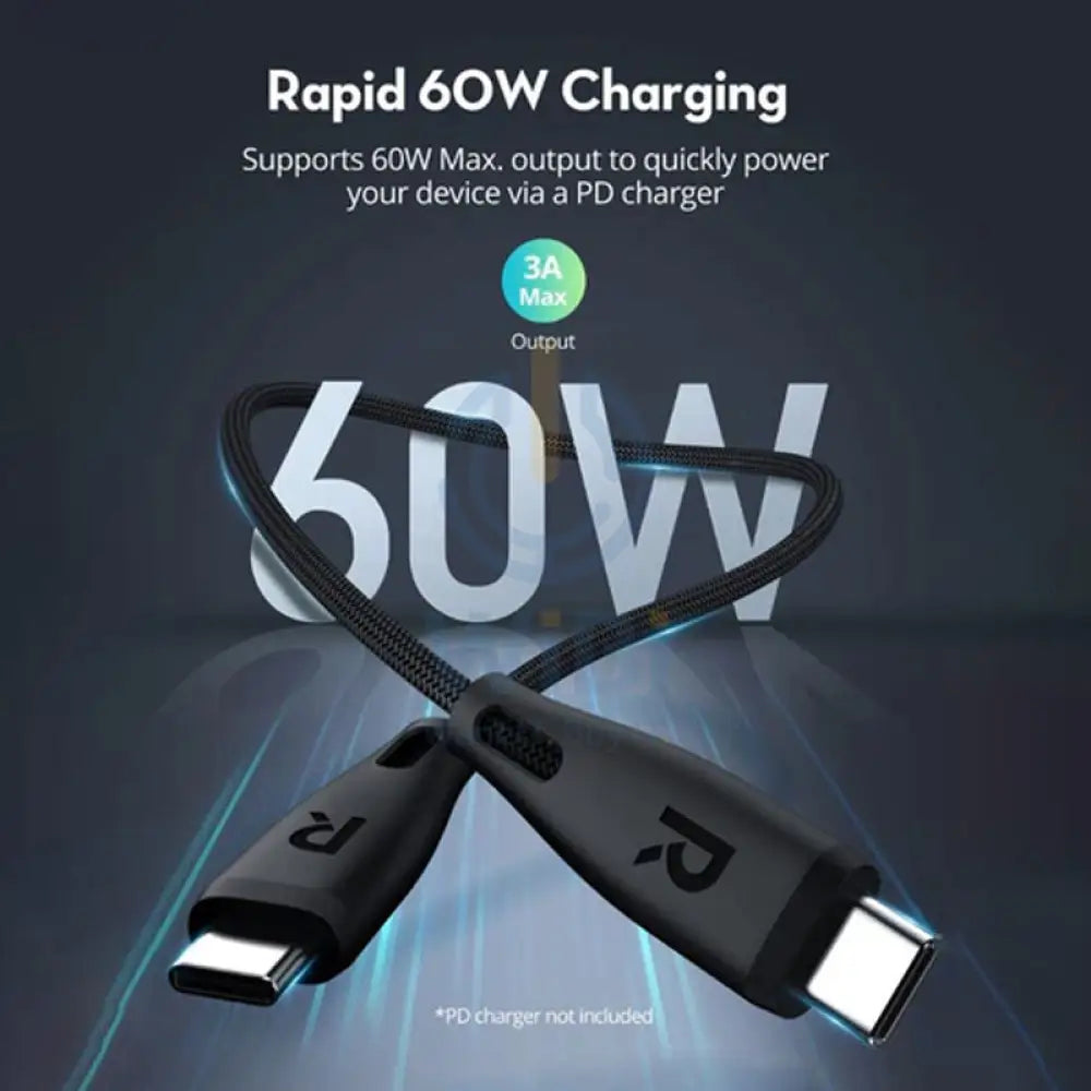 RAVPower Metal Nylon Braided Material Cable - 1.2M / 60W / 480Mbps / USB-C - Black Accessories > Cables & Converters >