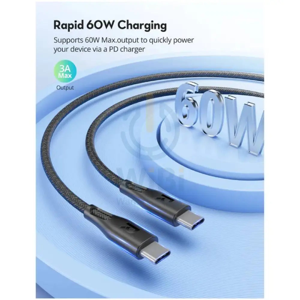RAVPower Nylon Braid Fast Charging Cable - 1.2m / 60W / Type-C to Type-C Accessories > Cables & Converters > Cables