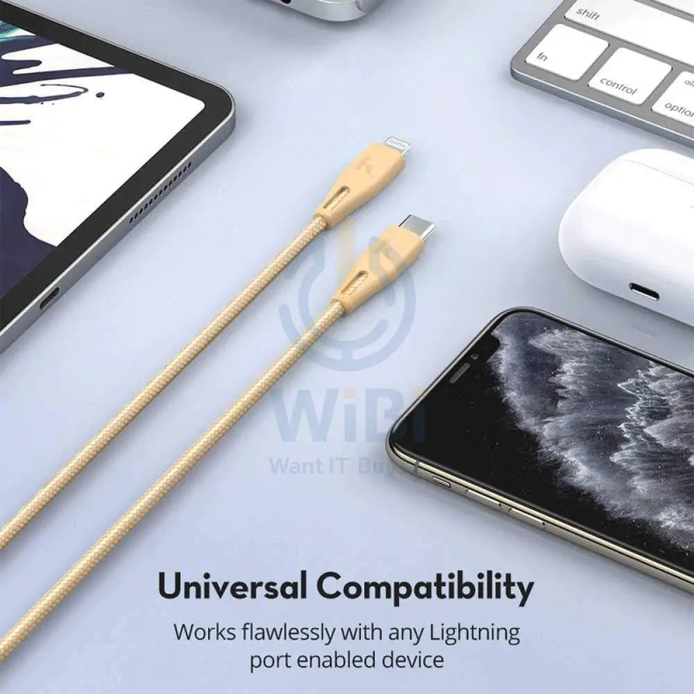 RAVPower Nylon Braided Type-C to Lightning Charging Cable - 0.3 Meter / 1ft / Gold Accessories > Cables & Converters >
