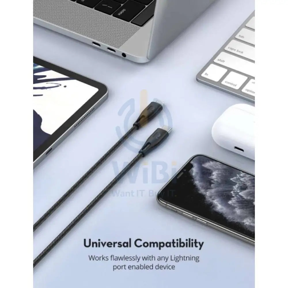 RAVPower Nylon Braided Type-C to Lightning Charging Cable - 0.3 Meter / Black Accessories > Cables & Converters >
