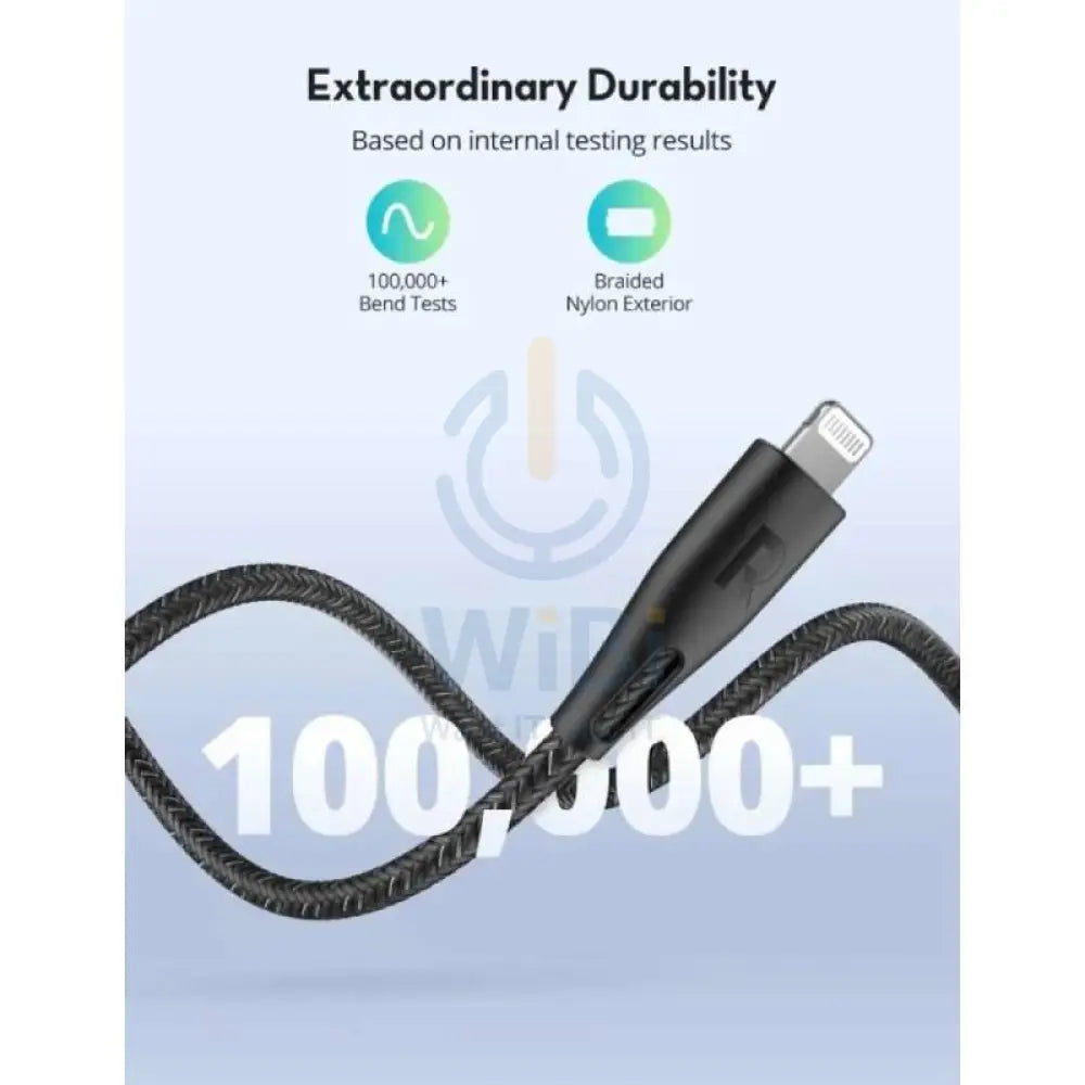 RAVPower Nylon Braided Type-C to Lightning Charging Cable - 0.3 Meter / Black Accessories > Cables & Converters >