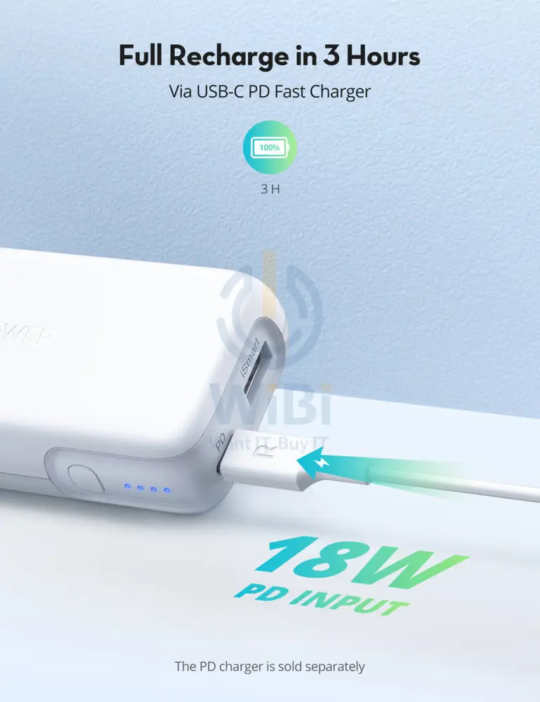 RAVPower RP-PB186B 10000mAh Power Bank 20W USB C Portable Charger - White Accessories > Power Bank