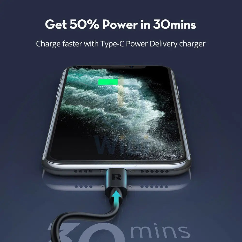 RAVPower TPE Type-C to Lightning Charging Cable - 0.3 Meter / Black Accessories > Cables & Converters > Cables
