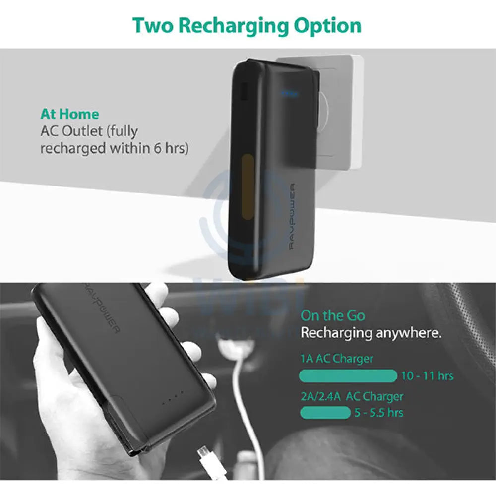 RavPower10000mAh Power Bank With EU & UK Adapter Black (Built-In US Plug) Accessories > Power Adapters